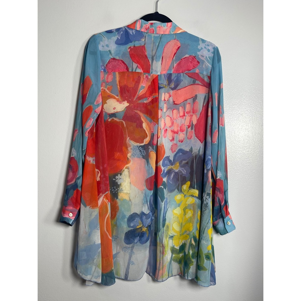 CLAIRE DESJARDINS Abstract Floral Tunic Blouse Small Multicolor Artsy‎ Bohemian - Picture 3 of 7
